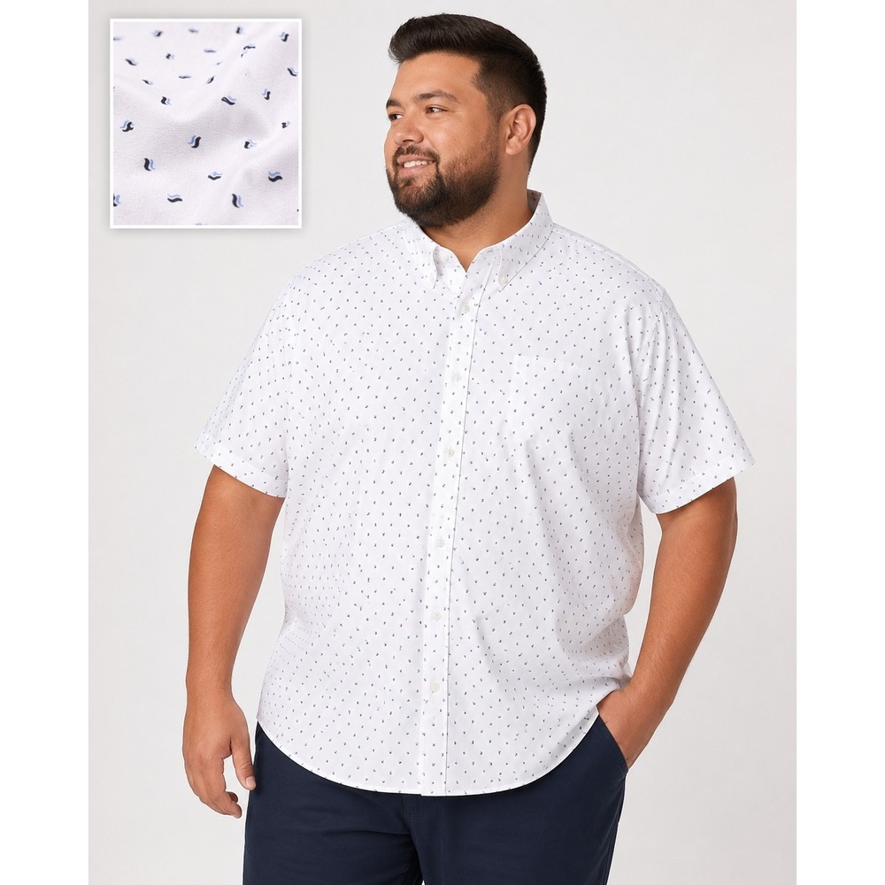 Hugo Boss Mens Short Sleeve Button Down Shirt White Geometric Micro Print 3XL